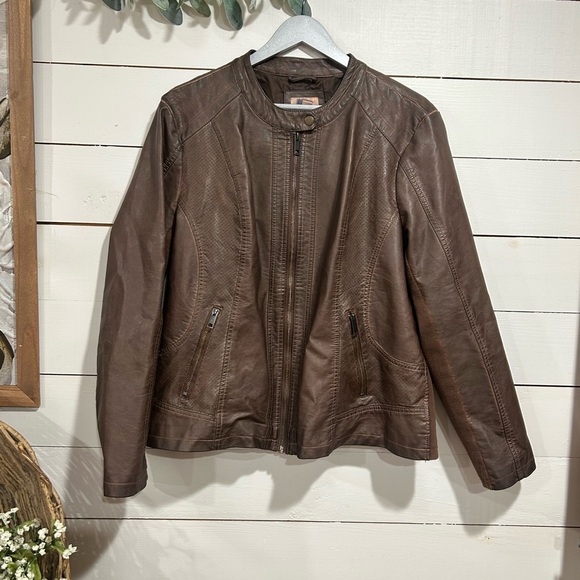 Style & Co. Jackets & Blazers - Brown Faux Leather Bomber Jacket